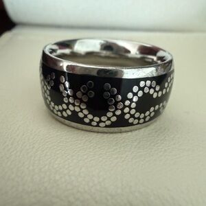 Coach Size 7.5 Silver Signature C Dot and Black Enamel Ring